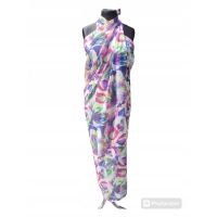 Duża sukienka plażowa - eleganckie PAREO XXL szyfon fioletowe kwiaty